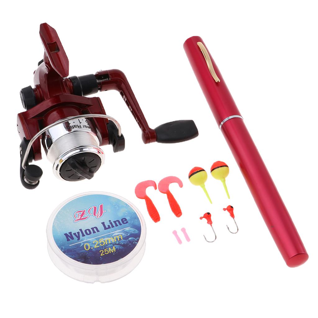 Fishing Rod Spinning - ชุดอุปกรณ์ตกปลาแบบพกพาขนาดเล็ก คันเบ็ดแบบพกพา คันเบ็ดแบบยืดหดได้ รอกสปินนิ่ง สายตกปลา เหยื่อปลอมแบบนิ่ม