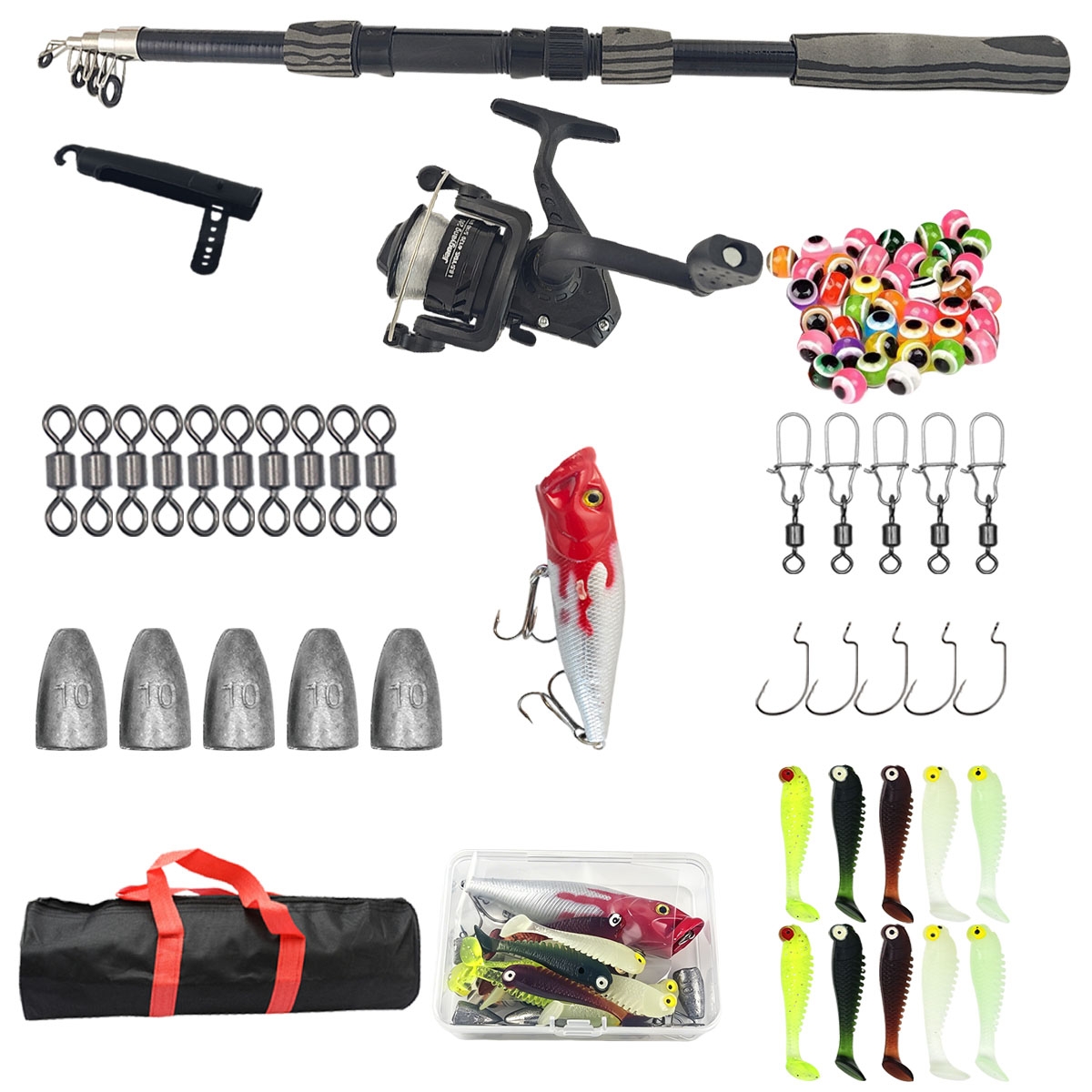 Fishing Rod Spinning - ชุดคันเบ็ดตกปลาแบบพกพา ยืดหดได้ 1.8 เมตร คันเบ็ดไฟเบอร์กลาส 3