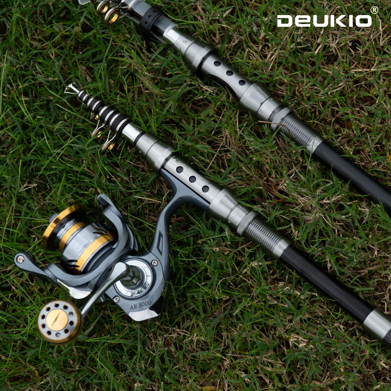 Fishing Rod Spinning - ชุดคันเบ็ดและรอกตกปลา DEUKIO คันเบ็ดแบบยืดหดได้ รอกสปินนิ่ง แรงต้านสูงสุด 8